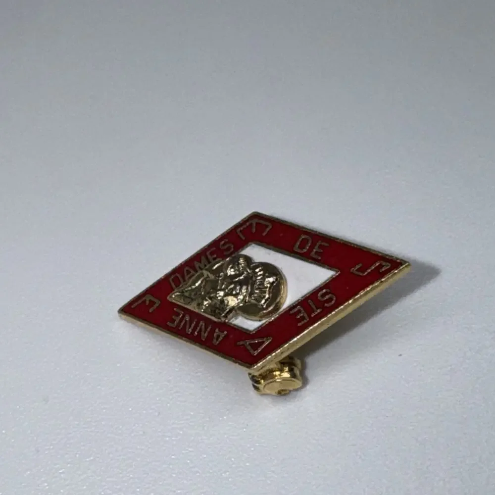 Vintage Dames of Saint Anne Red Enamel Lapel Pin Brooch Gold Tone